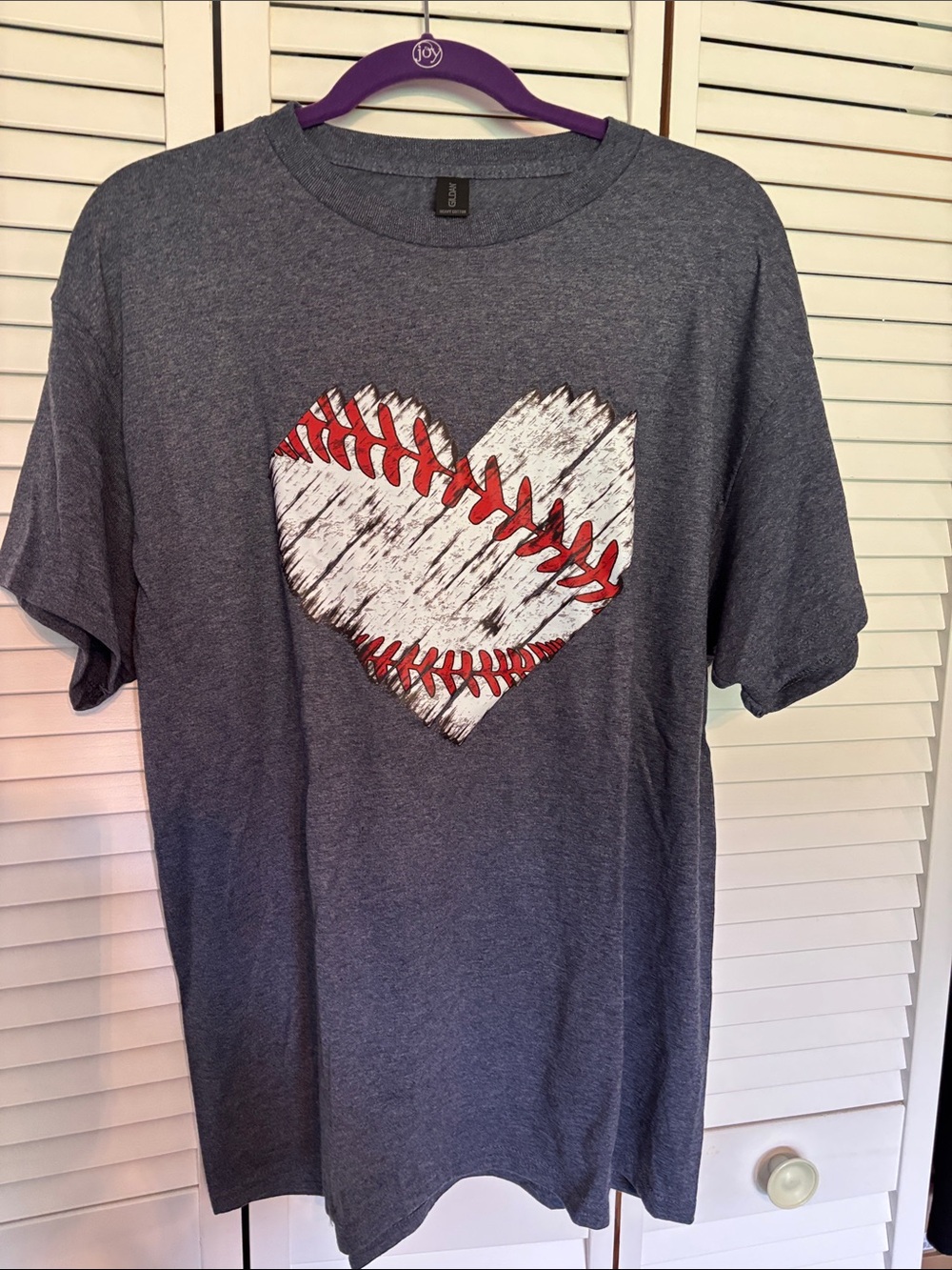Gildan Navy Short Sleeve Tee with White & Red Baseball Heart Graphic